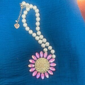 Betsey Johnson Pink and Cream Floral Pendant Necklace